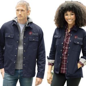 The Boulder Shirt Jacket features your embroidered custom logo.