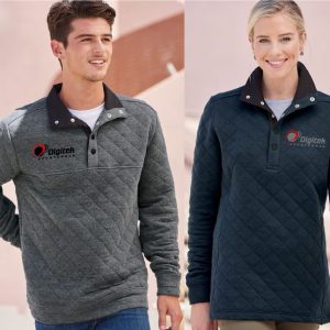 The Quilted Snap Pullover features your embroidered custom logo.